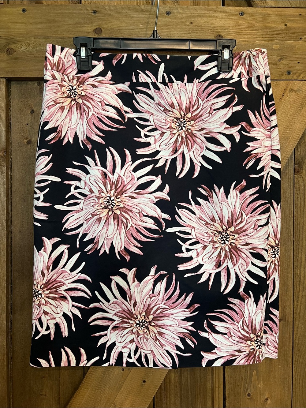 Ann Taylor Factory Black Pencil Skirt with Pink Floral Design